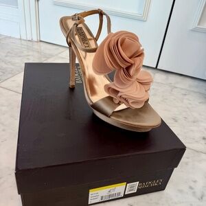 Badgley Mischka Randee T-Strap Satin Ruffle Nude Heels- size 8